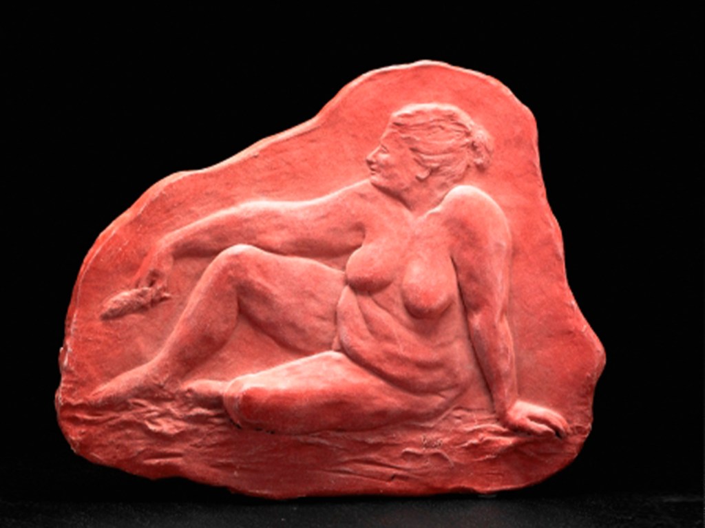 “AURORA” 17.5″ x 13.5″ x 2″ terracotta with patina. 10 lbs.